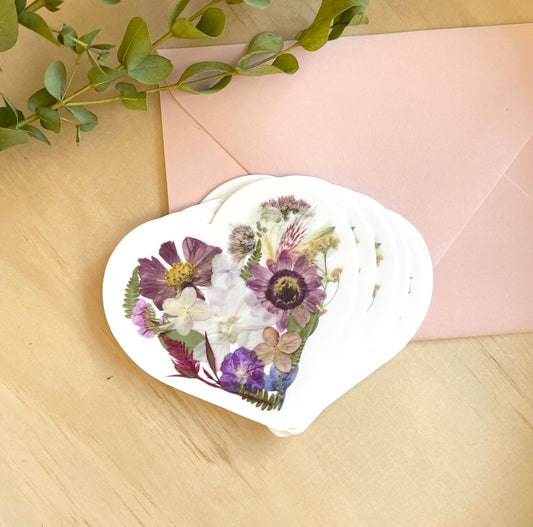 Heart Pressed Flowers, Sticker 3"