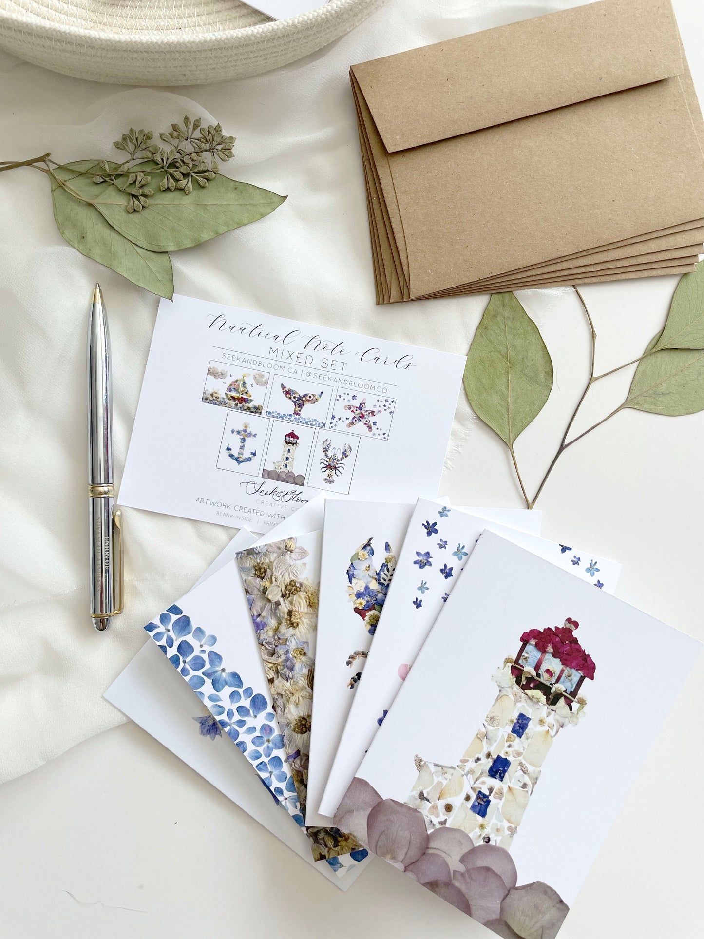 Mixed Pack, Nautical Pressed Flower, Note Card Set