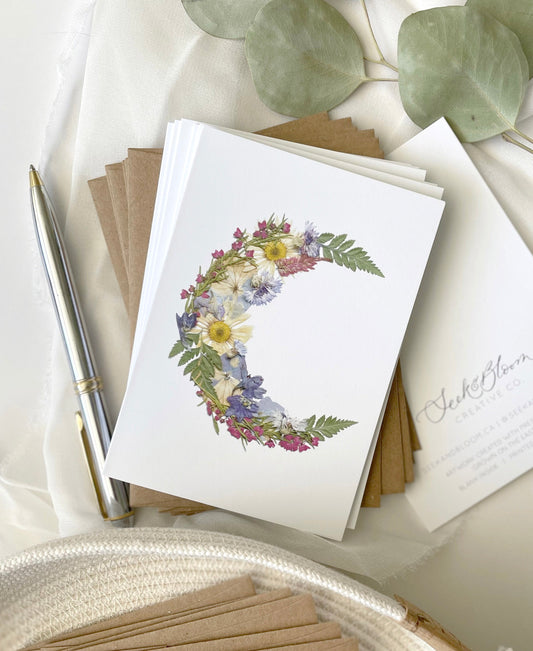 Moon, Pressed Flower Note Card Set