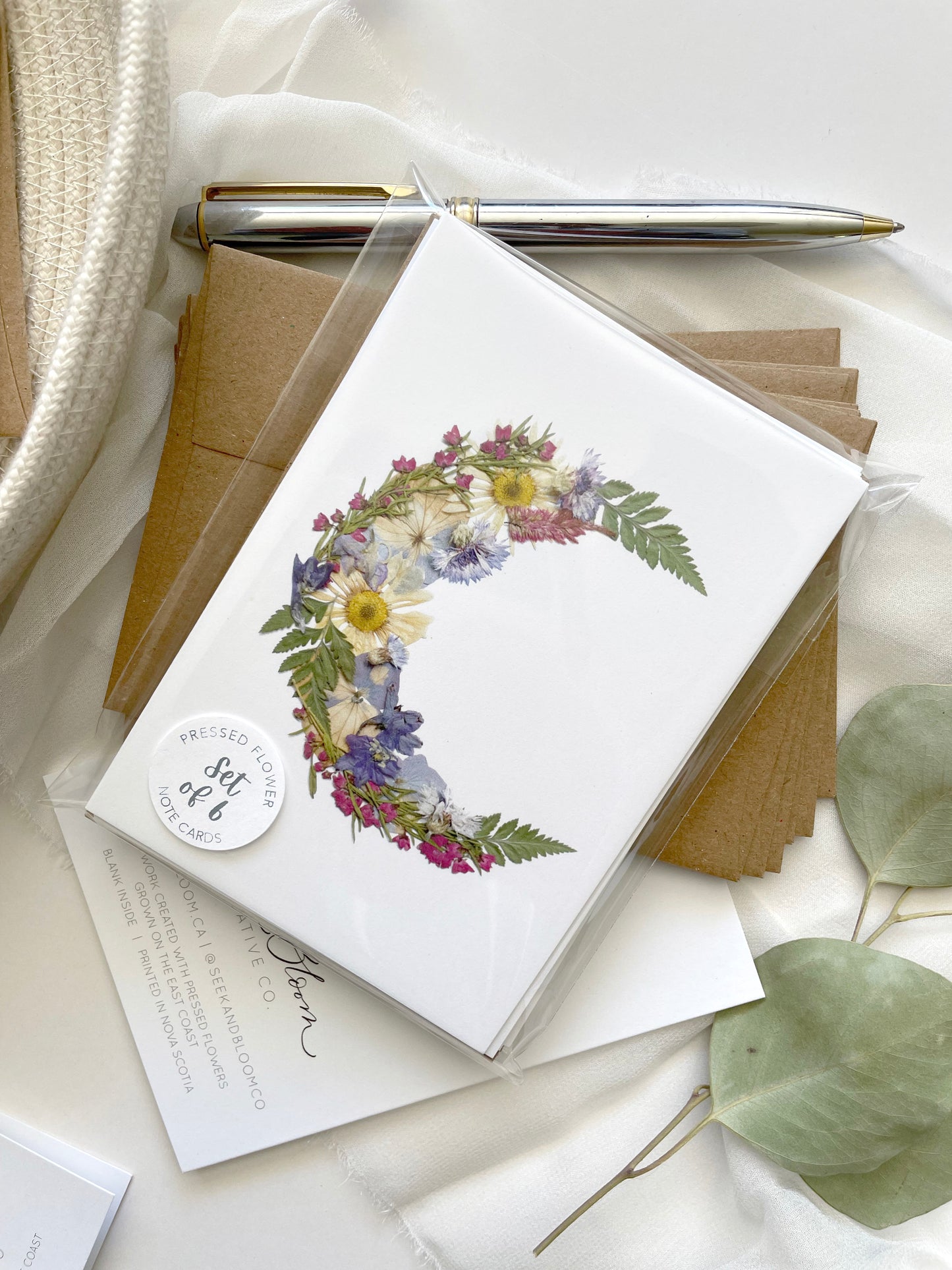 Moon, Pressed Flower Note Card Set