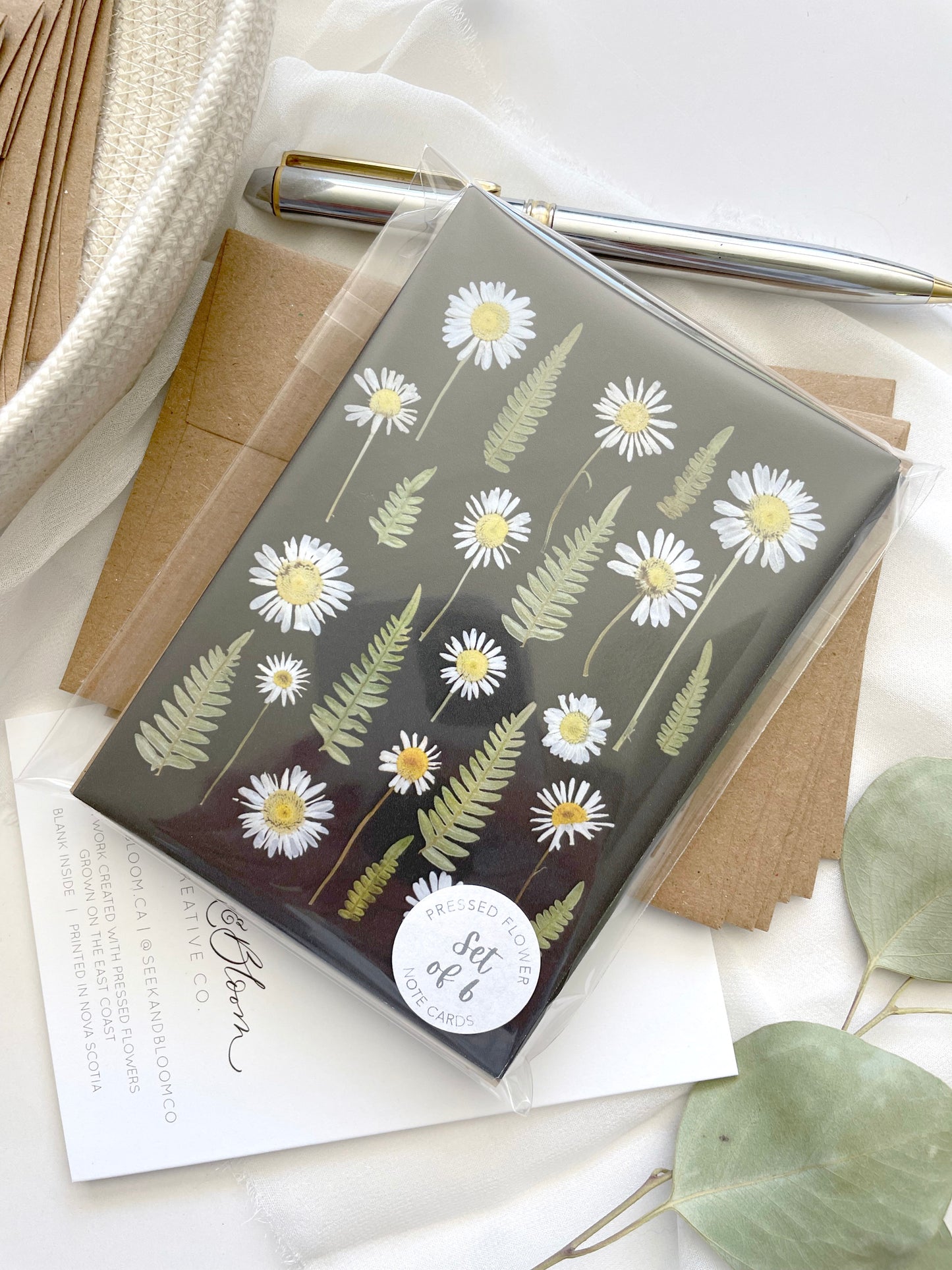 Wild Daisies on Black, Note Card Set