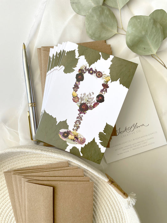 Wine Glass, Pressed Flower Note Card Set *Discontinued
