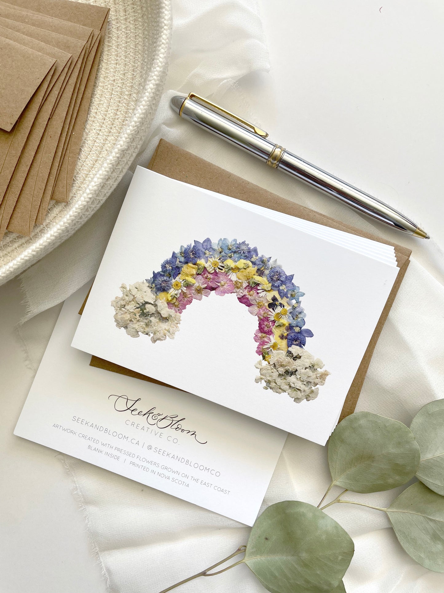 Rainbow, Pressed Flower Note Card Set