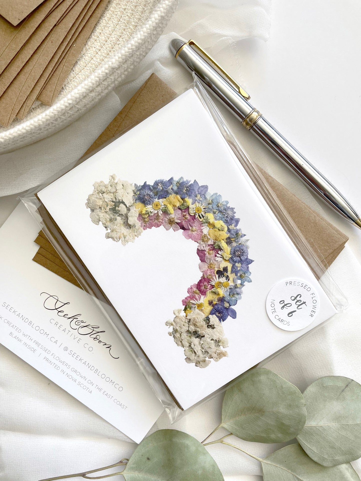 Rainbow, Pressed Flower Note Card Set
