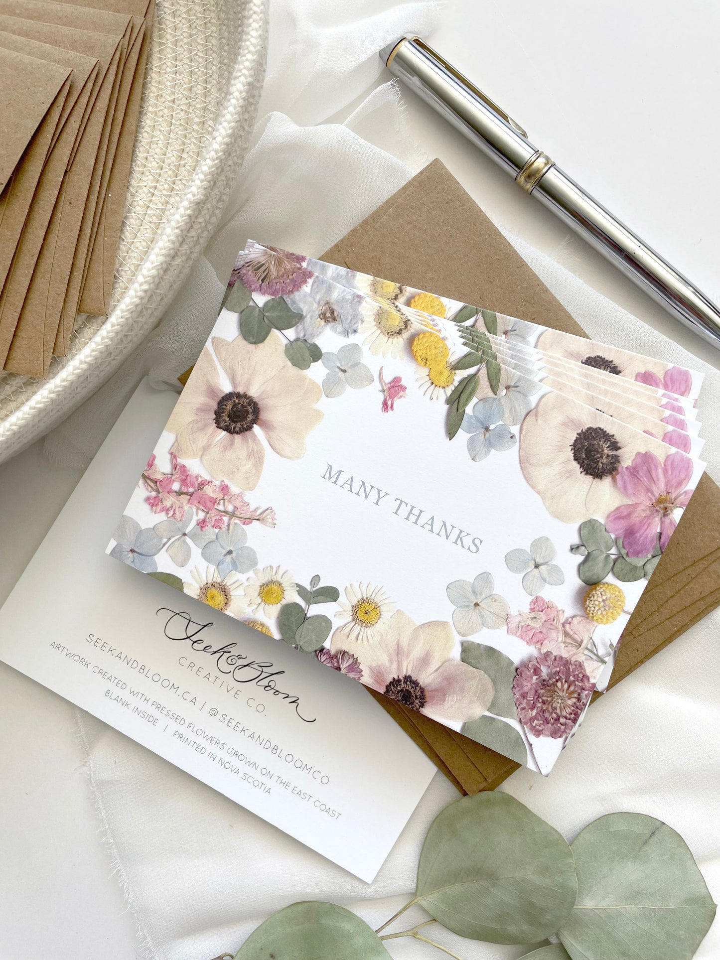 Thank You, Many Thanks Flower Border, Note Card Set