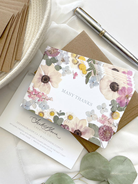 Thank You, Many Thanks Flower Border, Note Card Set