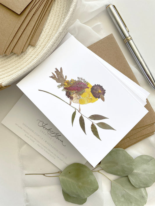 Bird Yellow Pressed Flower, Note Card Set *Discontinued
