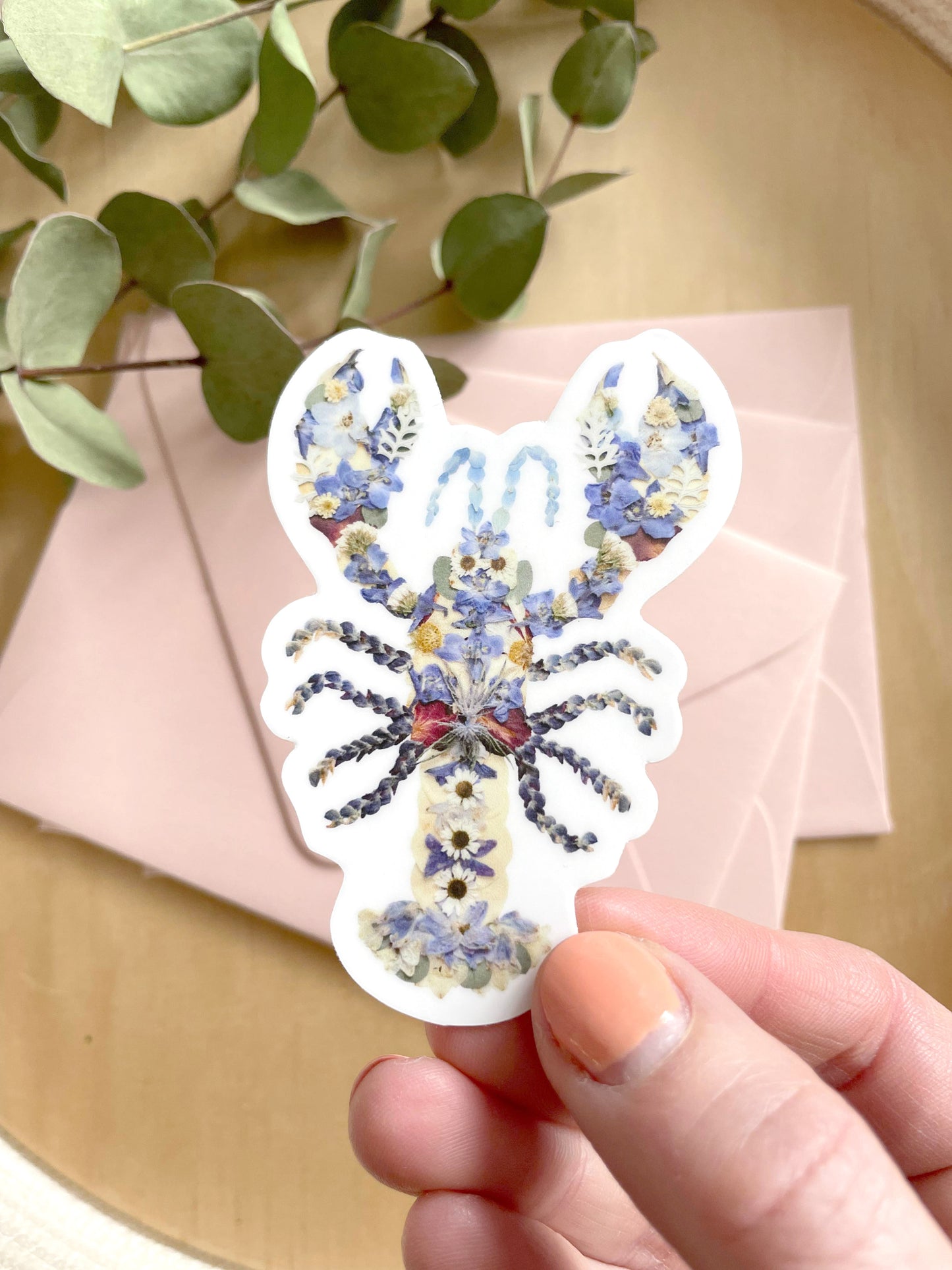 Lobster Blue Pressed Flowers, Sticker 3"