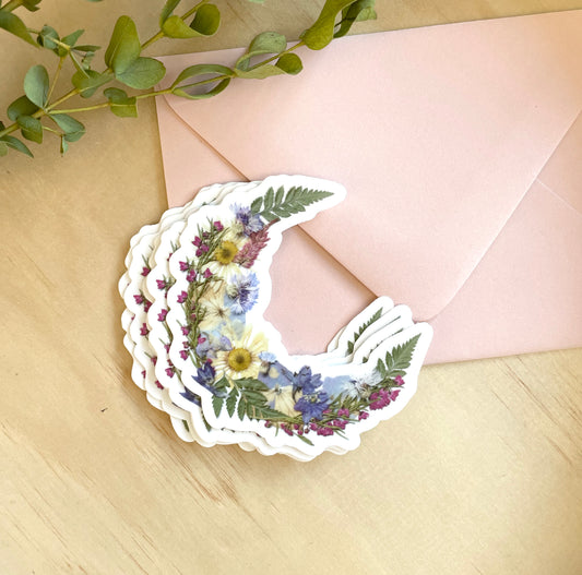 Moon Pressed Flowers, Sticker 3"