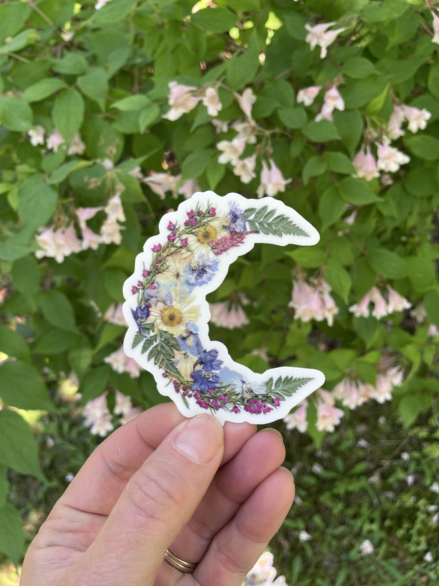 Moon Pressed Flowers, Sticker 3"