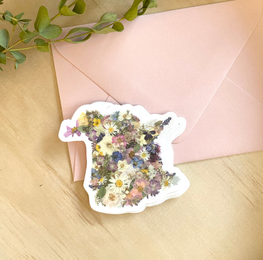 New Brunswick Map Pressed Flowers, Sticker 3"