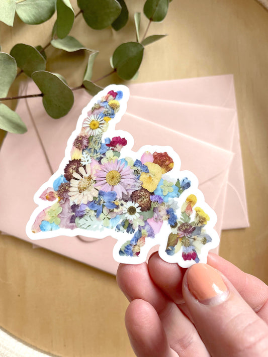 Newfoundland Map Pressed Flowers, Sticker 3"
