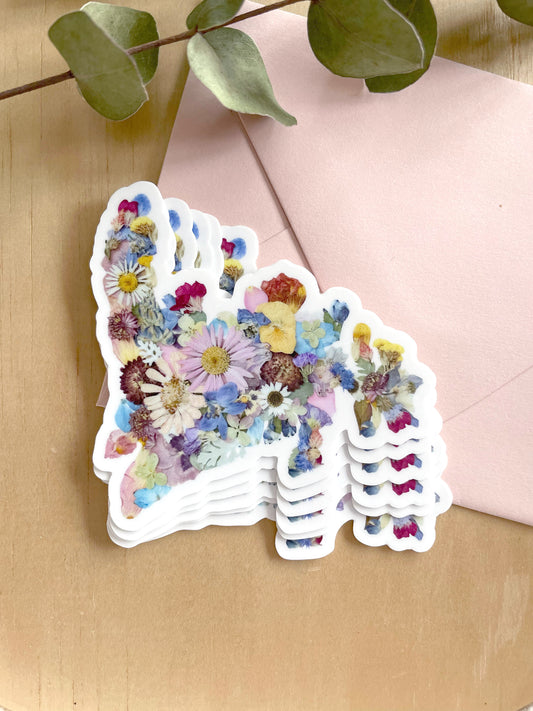 Newfoundland Map Pressed Flowers, Sticker 3"