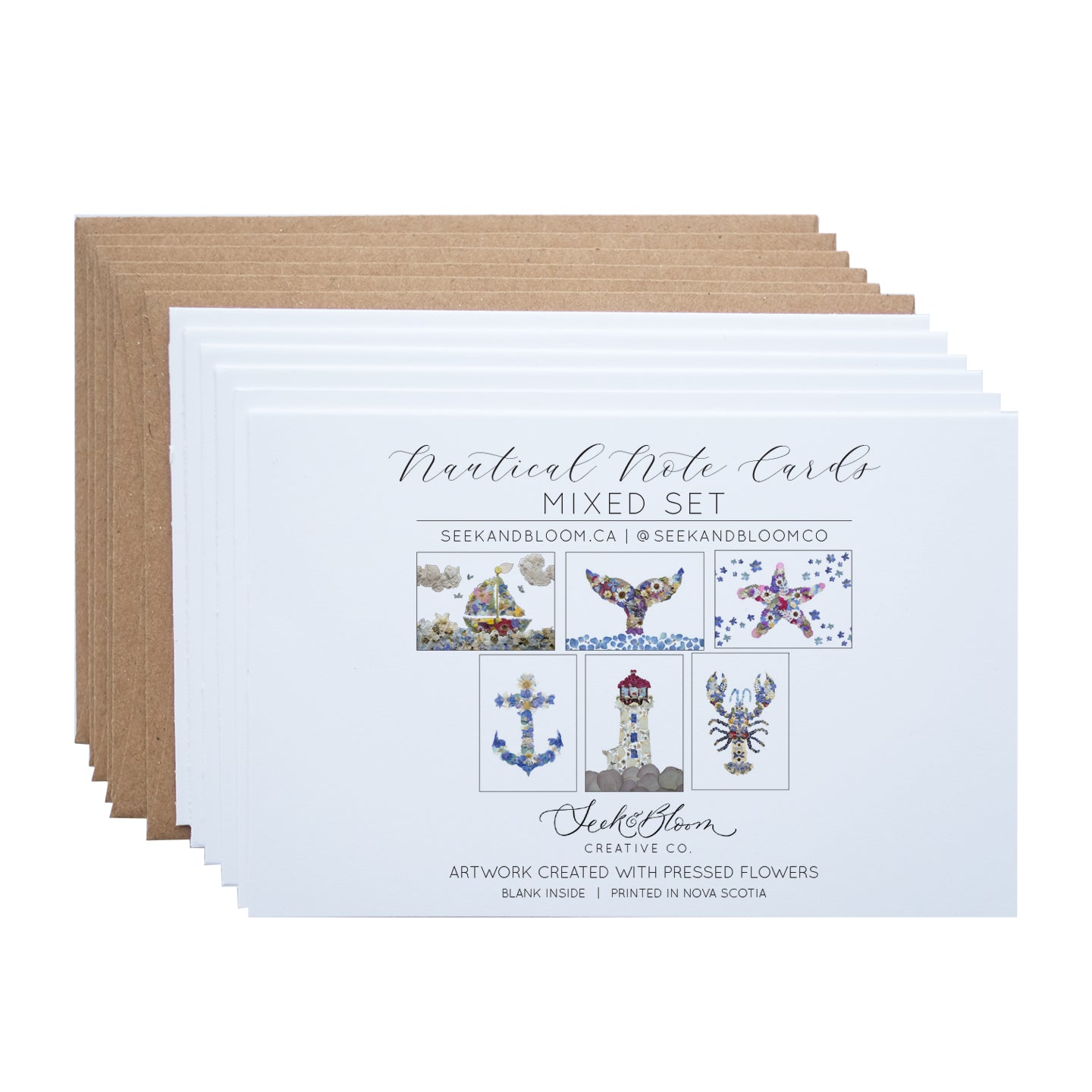 Mixed Pack, Nautical Pressed Flower, Note Card Set