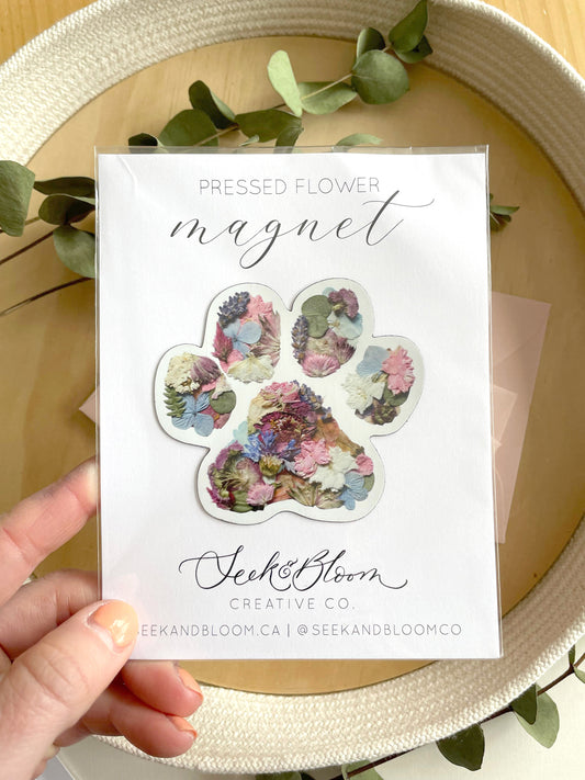Paw Print Pressed Flower, 3" Magnet