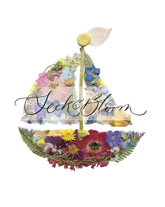 Sailboat Nautical, Pressed Flower Art Print