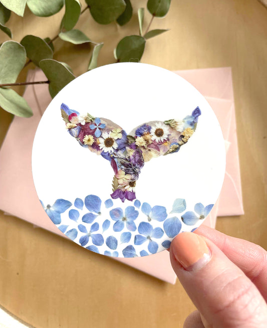 Whale Tail Pressed Flowers, Sticker 3"