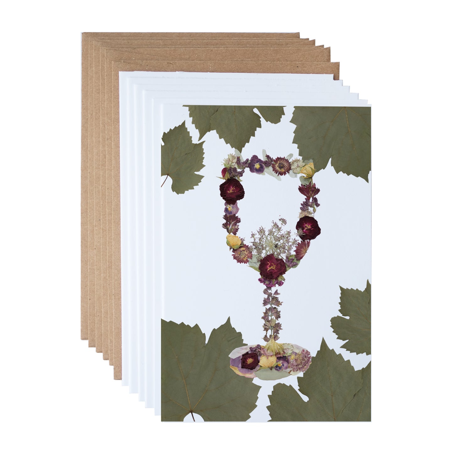 Wine Glass, Pressed Flower Note Card Set