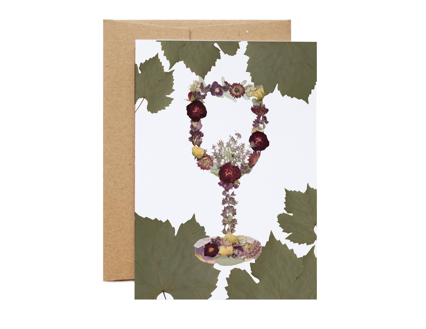 Wine Glass, Pressed Flower Note Card Set