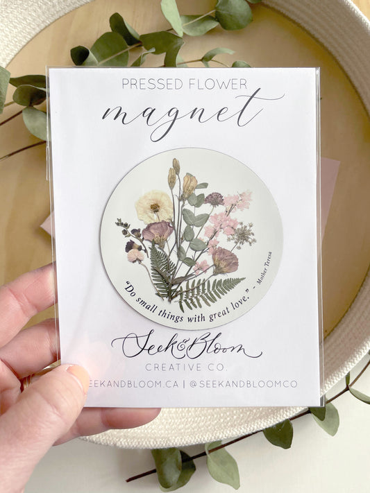 Bouquet Quote Pressed Flower, 3" Magnet
