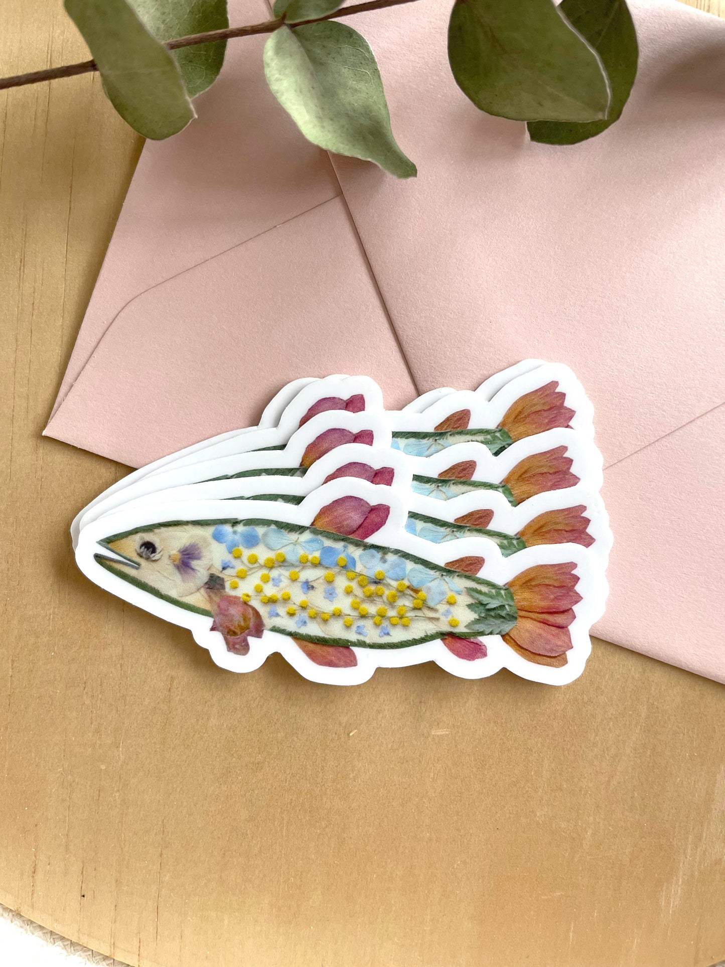 Fish Pressed Flowers, Sticker 3"