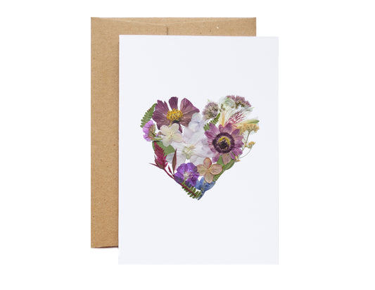 pressed flower heart card 