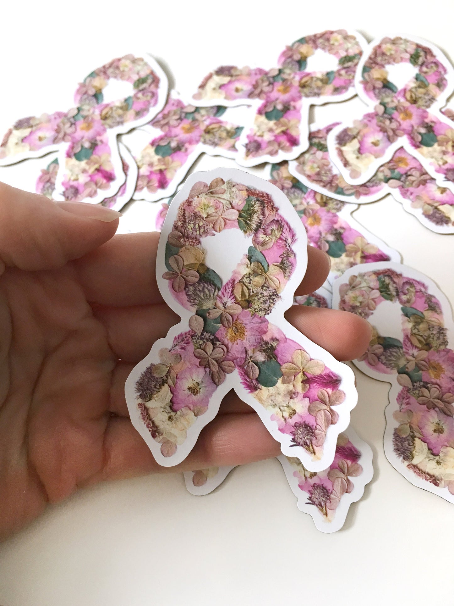 Pink Ribbon Pressed Flower, 3" Magnet *Discontinued