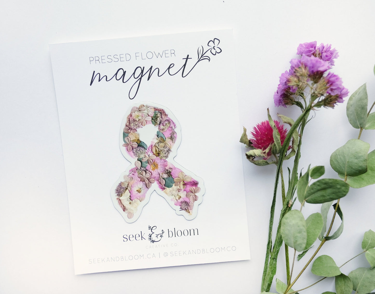 Pink Ribbon Pressed Flower, 3" Magnet *Discontinued