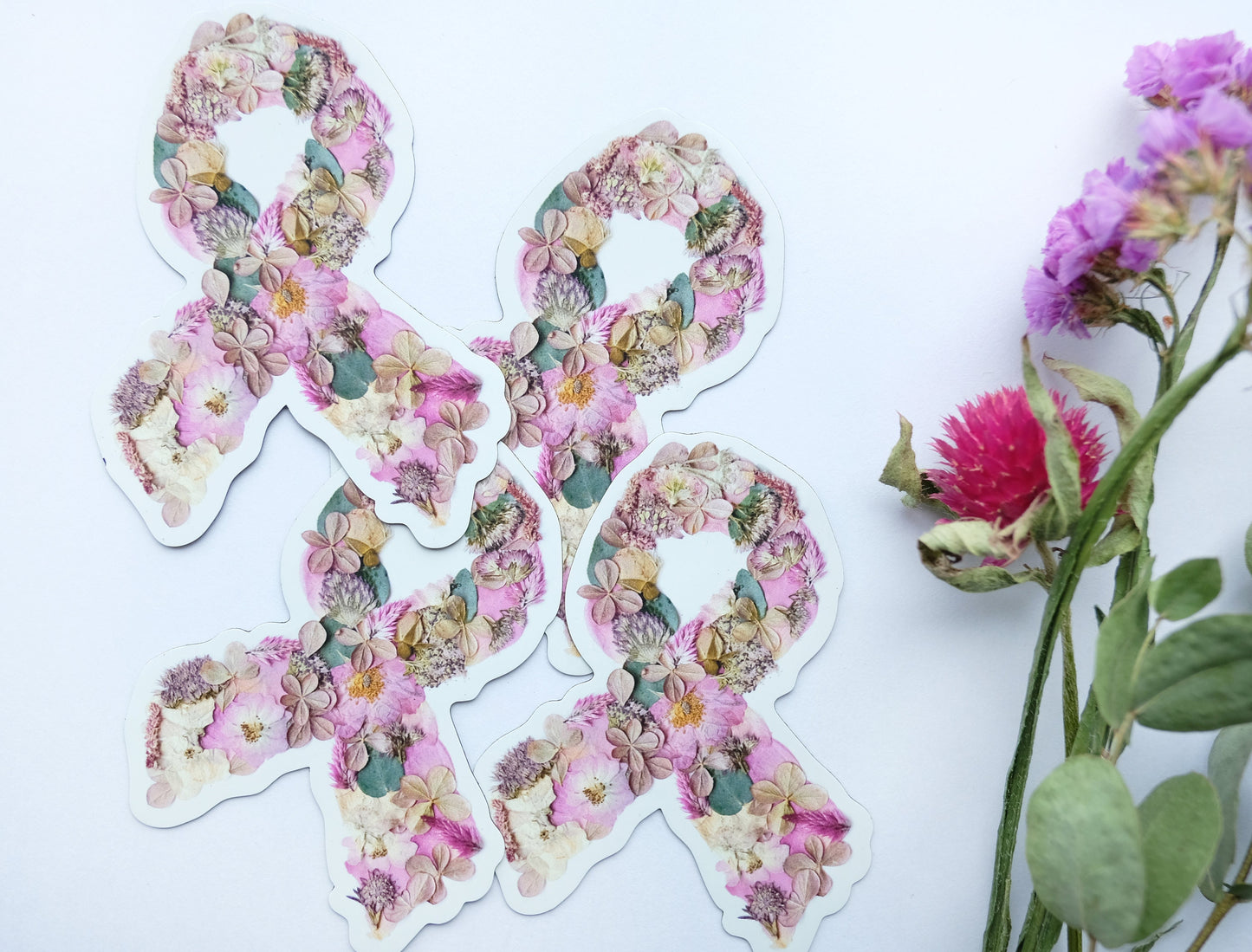 Pink Ribbon Pressed Flower, 3" Magnet *Discontinued