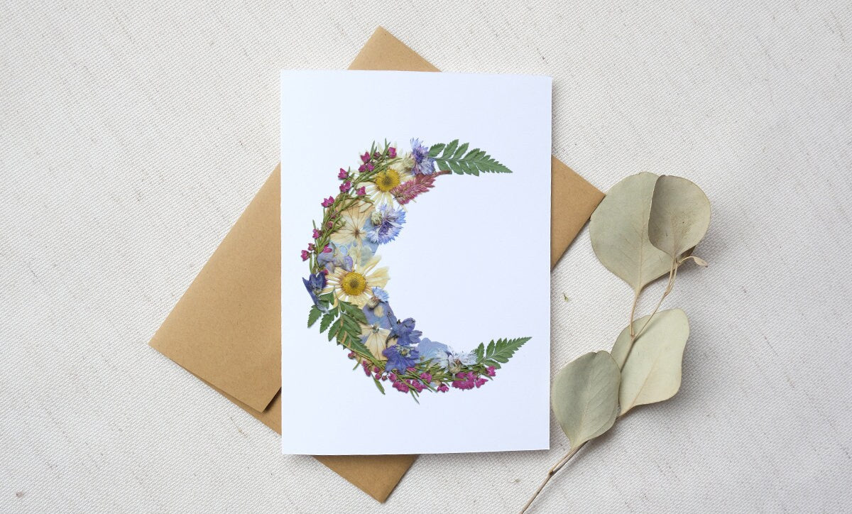 Moon, Pressed Flower Note Card Set