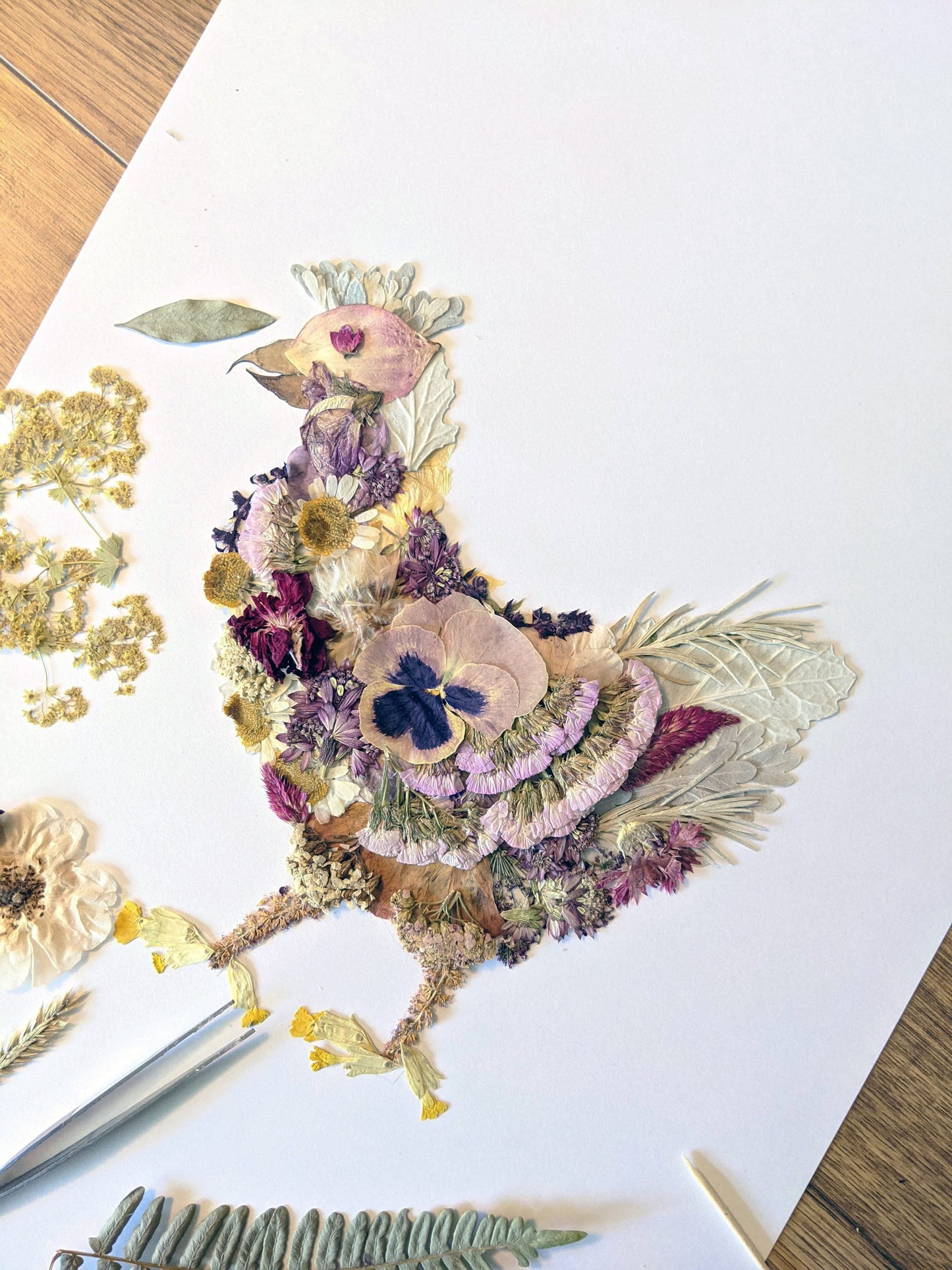 Chicken, Pressed Flower Art Print