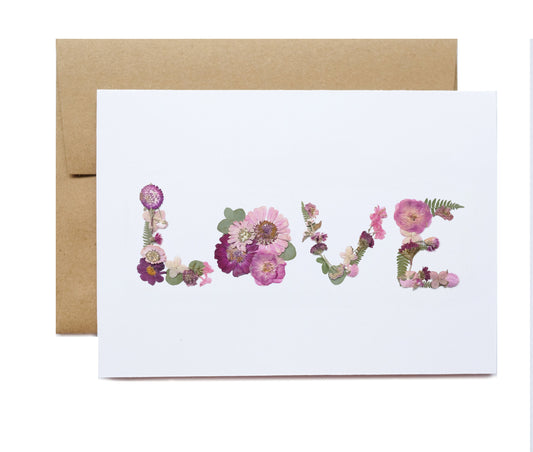 LOVE Pink Pressed Flower, Valentines Day Card