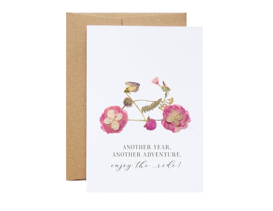 another year, another adventure, birthday bike card