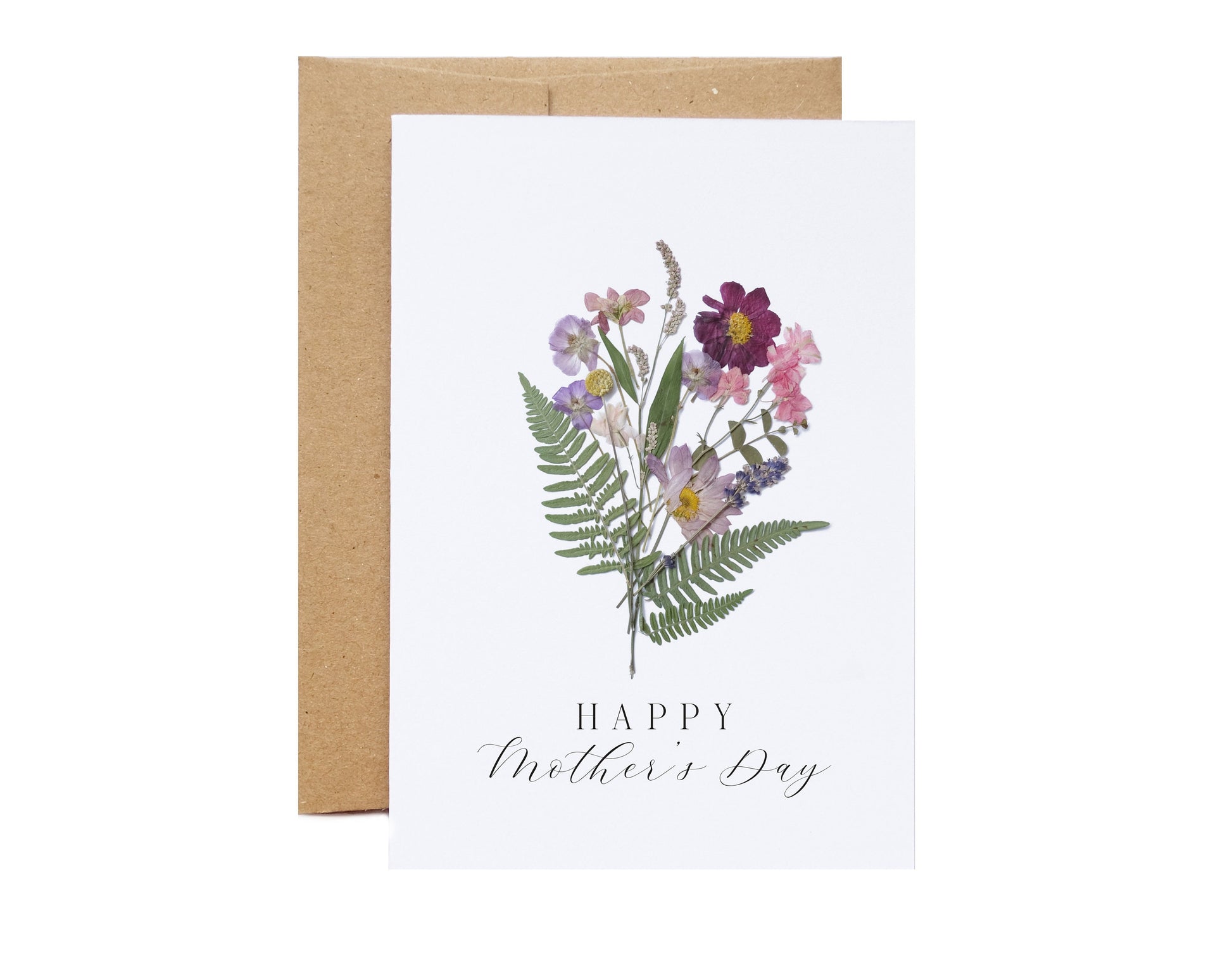 happy mother's day card with pretty natural bouquet of flowers