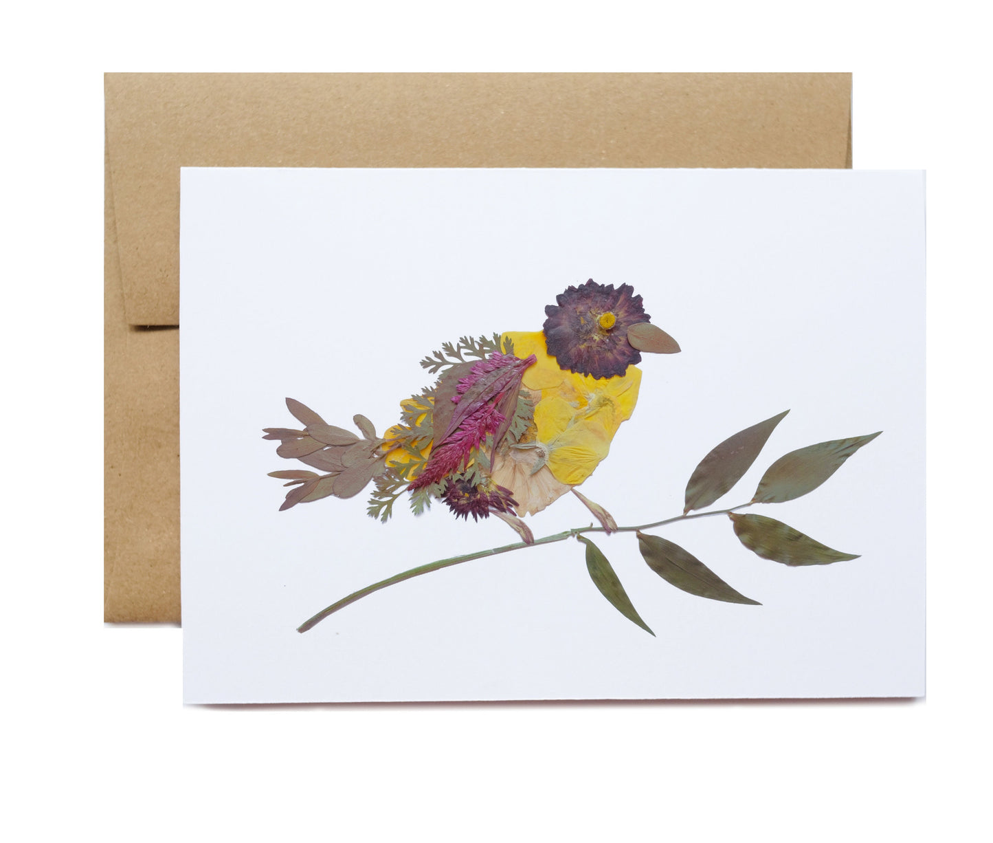 Bird Yellow Pressed Flower, Note Card Set