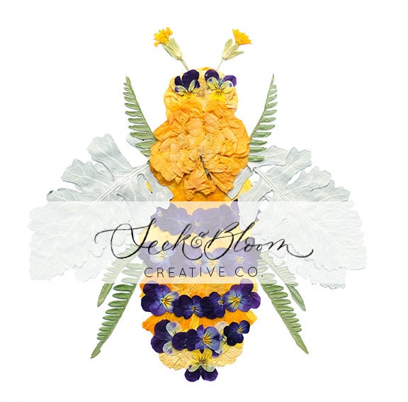 Bee, Pressed Flower Art Print