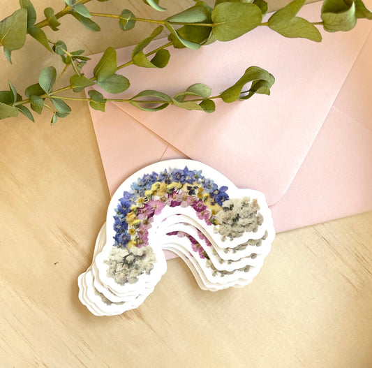 Rainbow Pressed Flowers, Sticker 3"