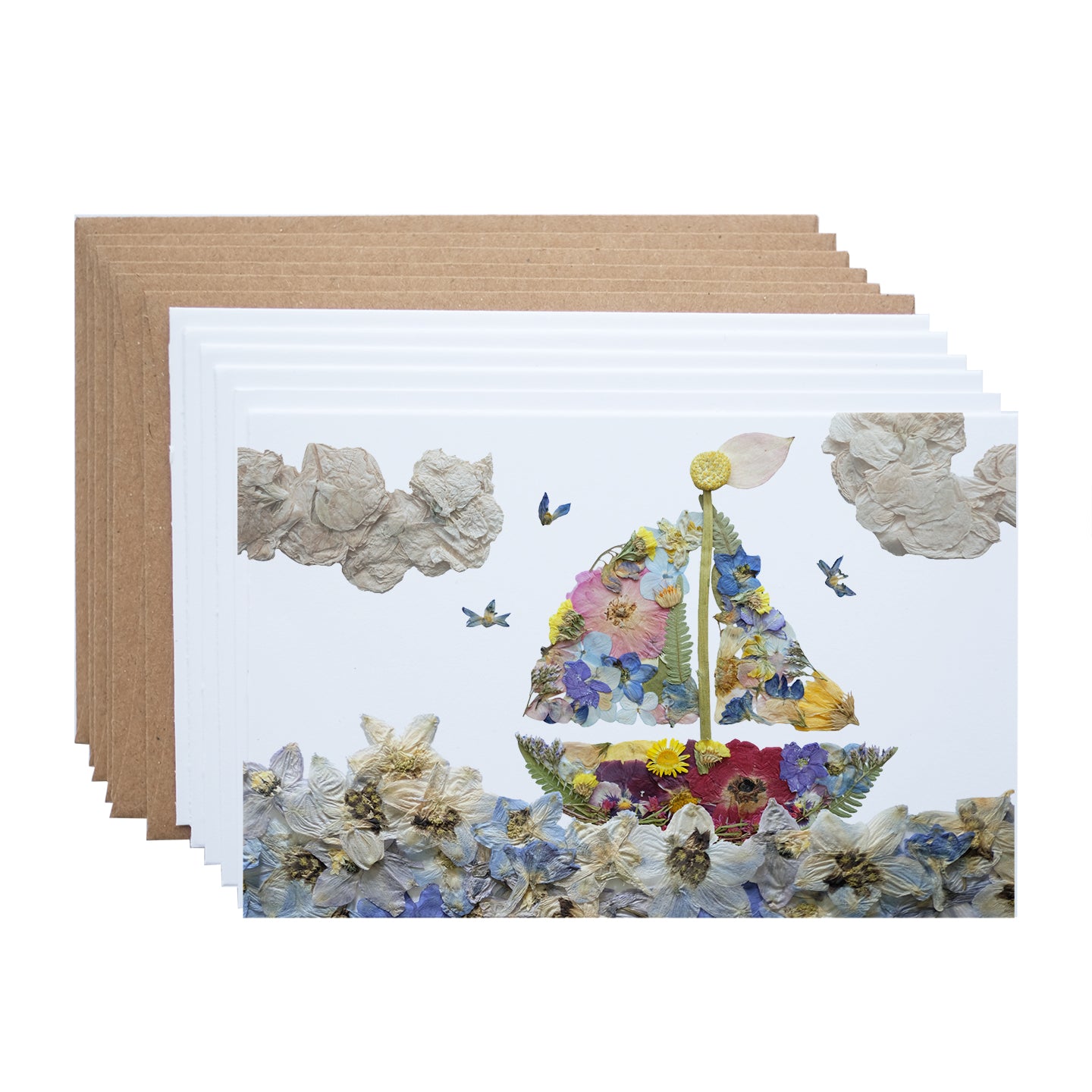 Sail Boat, Nautical Pressed Flower, Note Card Set