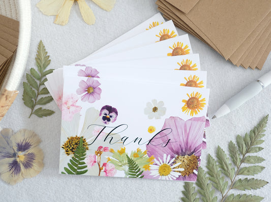Thanks, Colourful Pressed Flower, Note Cards *Discontinued