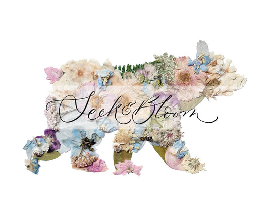 Bear, Pressed Flower Art Print