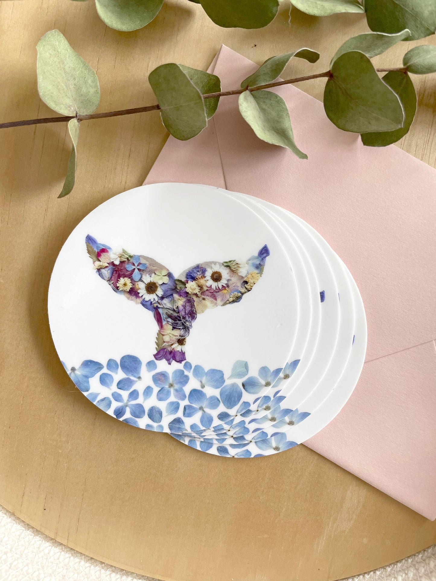 Whale Tail Pressed Flowers, Sticker 3"