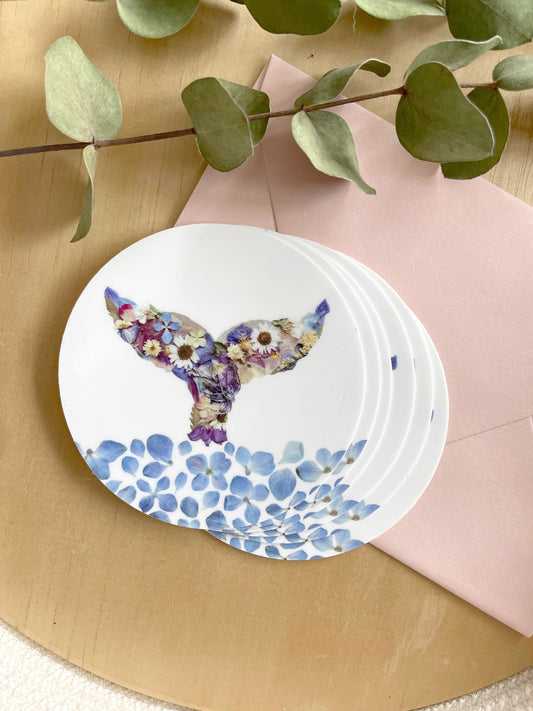 Whale Tail Pressed Flowers, Sticker 3"