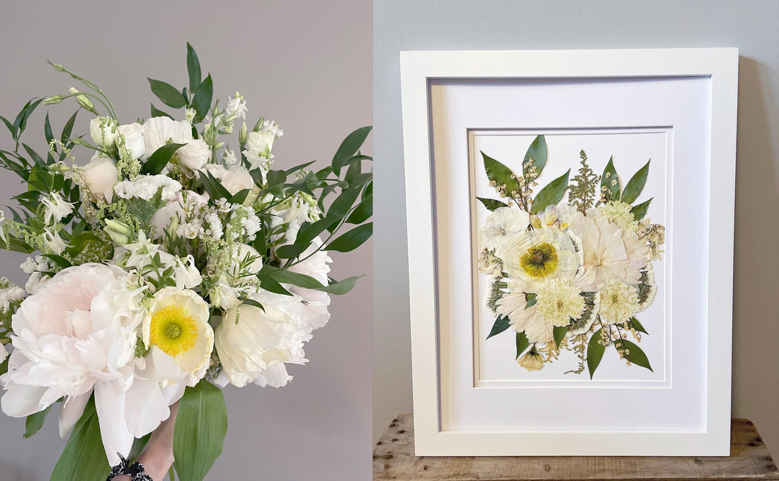 before and after pressed framed wedding bouquet, wedding bouquet preservation nova scotia