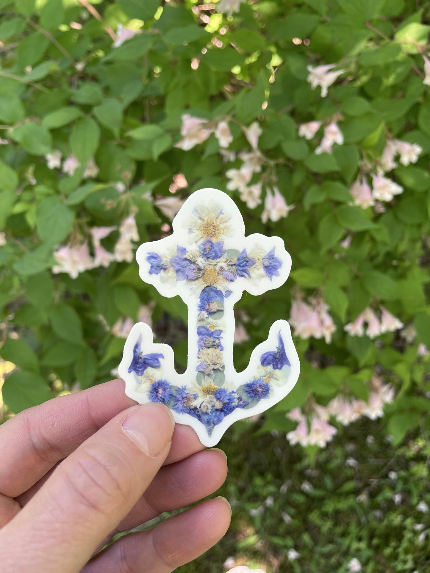 Anchor Pressed Blue and White Flowers, Sticker 3"