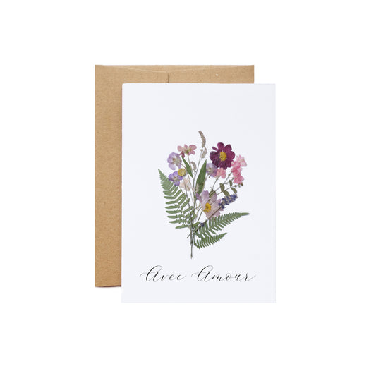 Avec Amour, Pressed Floral Bouquet, Large Card French