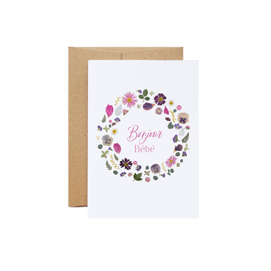 Bonjour Bebe, Pressed Flower Wreath, Large Card French