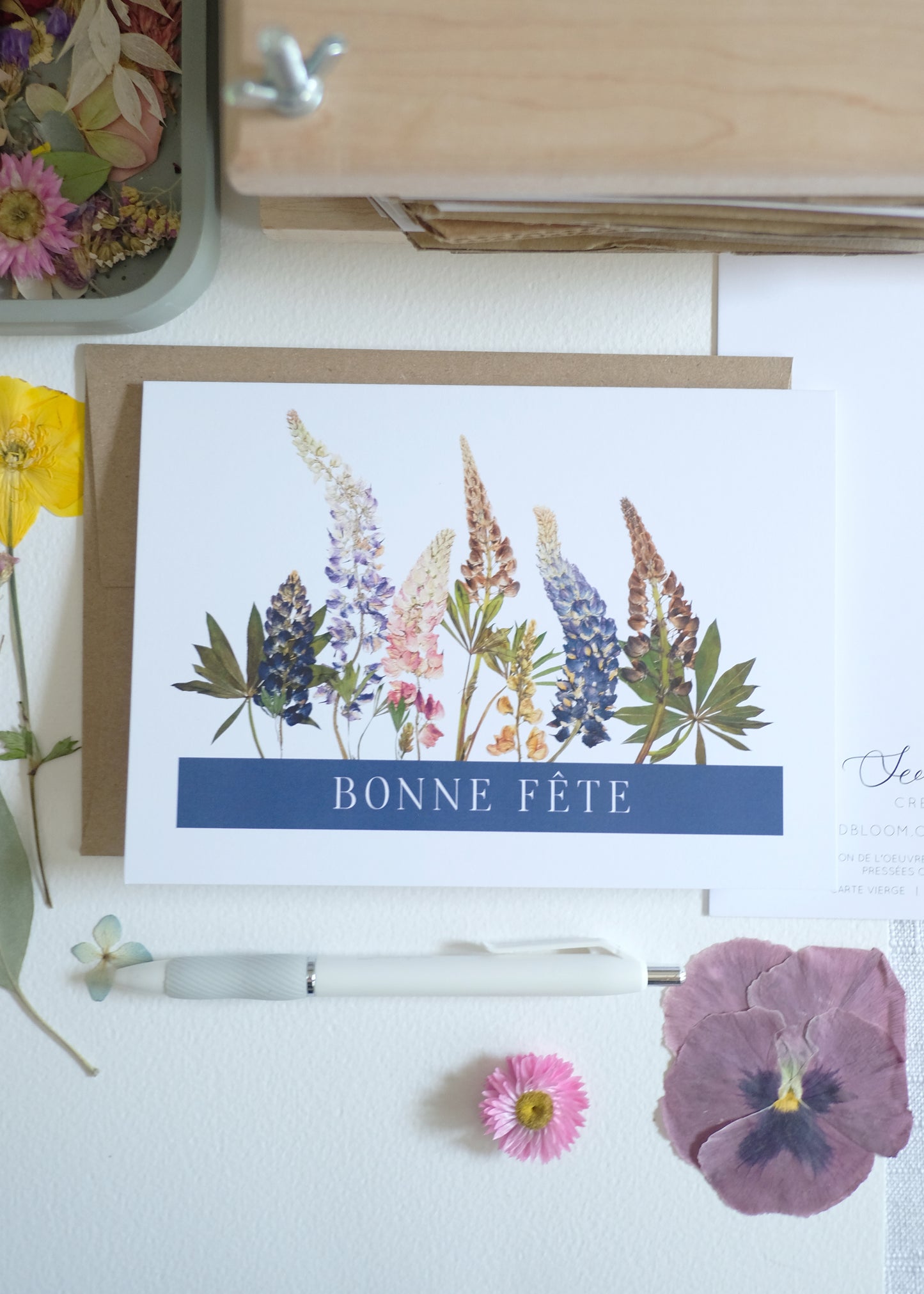 Bonne Fete Wild Lupins, Large Card French