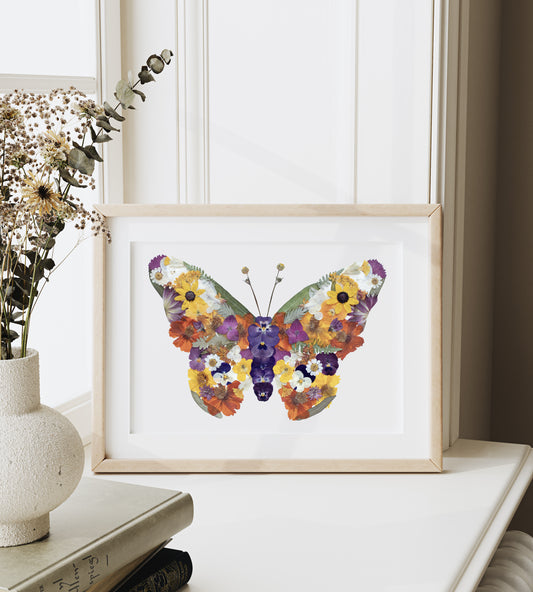 Butterfly Monarch, Pressed Flower Art Print