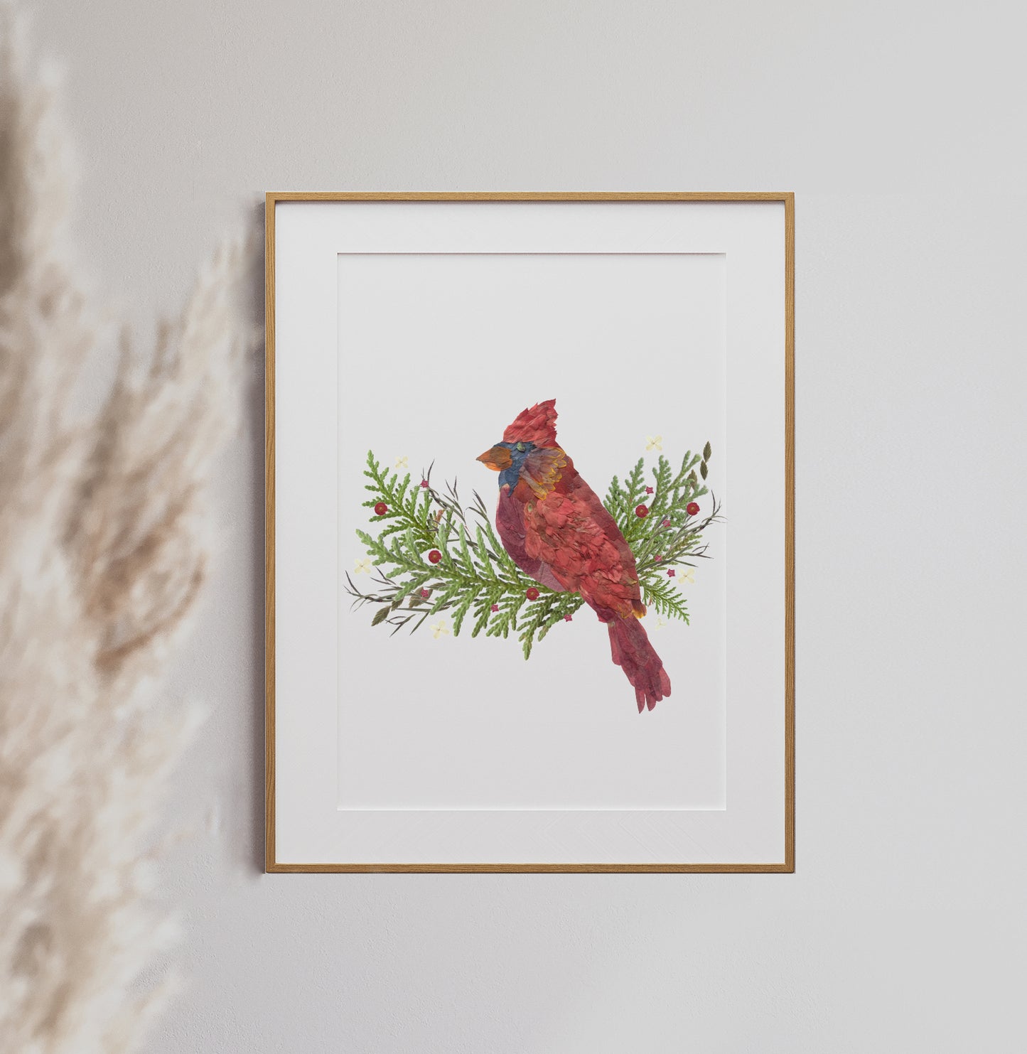 Cardinal, Pressed Flower Art Print
