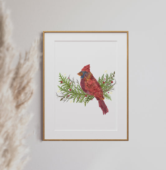 Cardinal, Pressed Flower Art Print